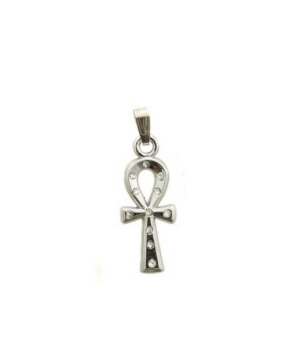 PENDENTIF CROIX DE VIE ANSEE ANKH METAL ARGENTE + BRILLANT 8321 J36