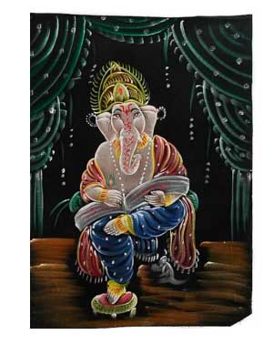 BATIK TISSU GANESH ELEPHANT PEINT 70x52cm FAIT MAIN 10