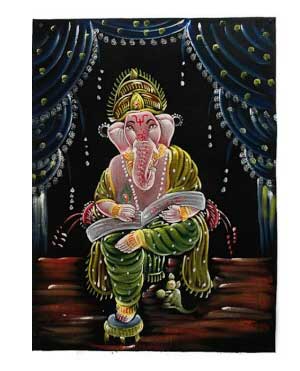BATIK TISSU GANESH ELEPHANT PEINT 70x52cm FAIT MAIN 14