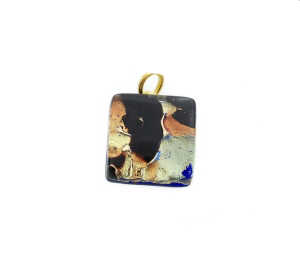 PENDENTIF CARRE EN VERRE DE MURANO ET FEUILLE D OR 5570