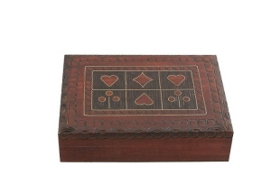 BOITE ETUI POUR JEU DE CARTES BOIS ARTISANAT POLOGNE 16X12CM PETERANDCLO 6788