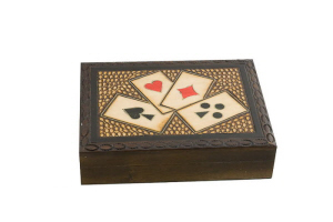 BOITE ETUI POUR JEU DE CARTES BOIS ARTISANAT POLOGNE 16X12CM PETERANDCLO 6789