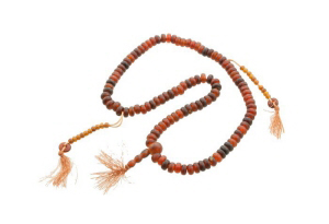 MALA ROSAIRE 108 PERLES PLATES DE 10 mm EN CORNE TEINTEE AU THE TIBET NEPAL 8252