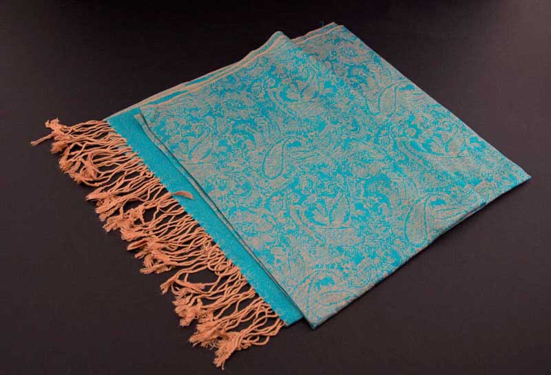 Écharpe Foulard Népal - 180x72 Cm - Coton Et Viscose - Bleu - Unisexe