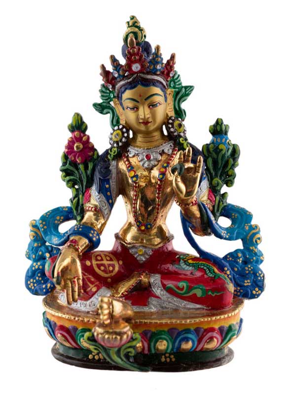 Lot - TANGKA Peint En Polychromie Sur Toile, Représentant La Tara Verte Entourée De Cent-treize