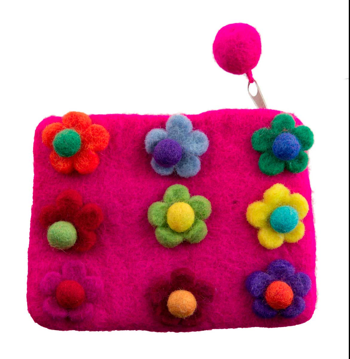 Porte-monnaie En Laine Bouillie Rose à Motif Fleurs - 15x15 Cm - Très Joli Et Neuf