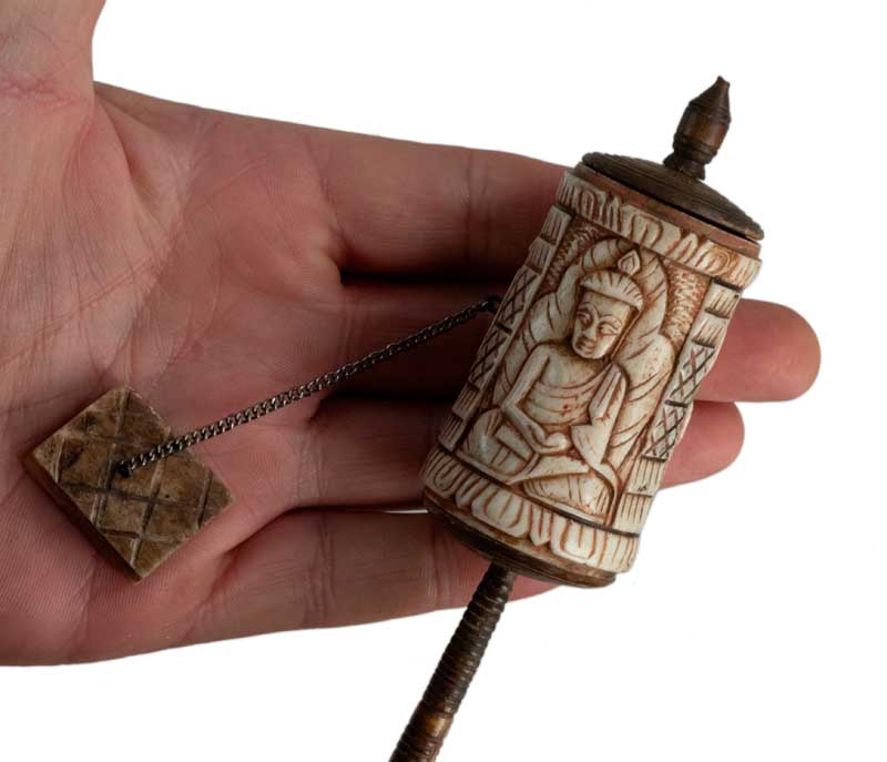Pendentif Roue De Prière Bouddha, Six Personnages, Cuivre Argenté 15x42mm