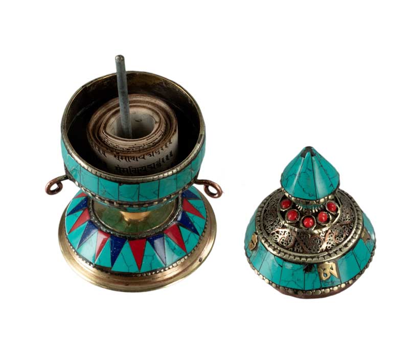 Support Moulin à Prières Tibétain En Laiton - Diamètre 7,5 Cm, Hauteur 3 Cm, Pour Décoration, Méditation, Cadeau