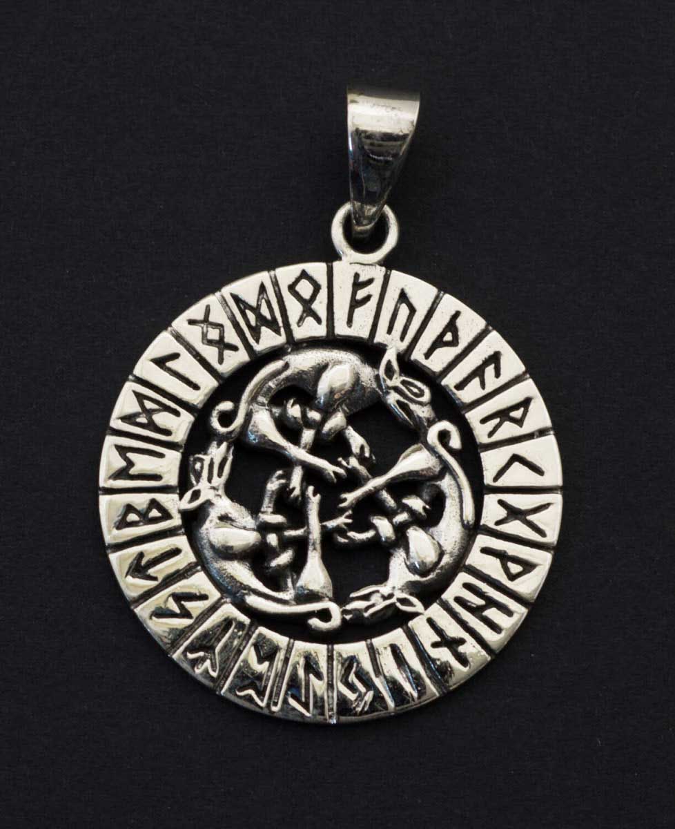 Pendentif Loup Fenrir Viking Talisman nordique en Argent massif 925