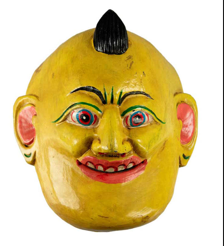 Masque Joker Jaune 19cm Rituel Bouddhiste du Népal 5327