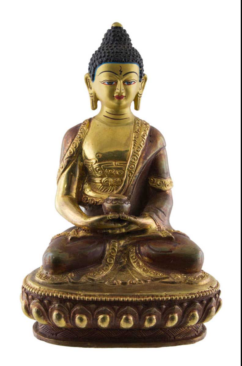 Bouddha Amithaba Statue tibétaine 15cm en Cuivre et Or Nepal Buddha 26663