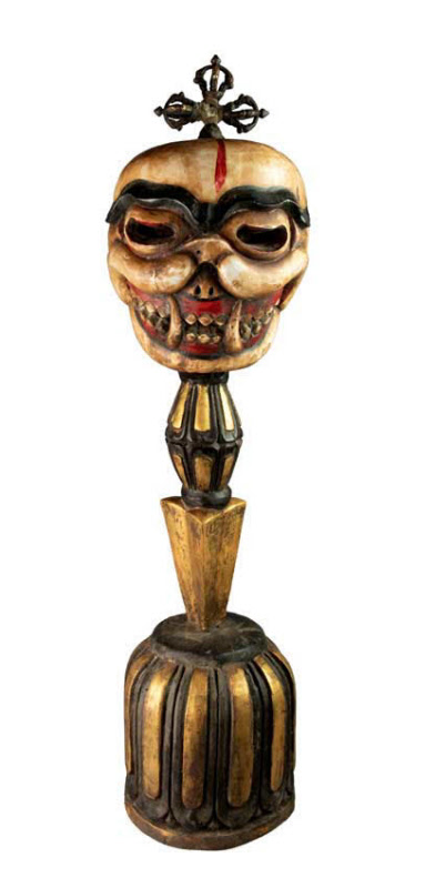 Support En Bois Pour Phurba (kila) - Tête De Mort - Népal - Art Bouddhiste