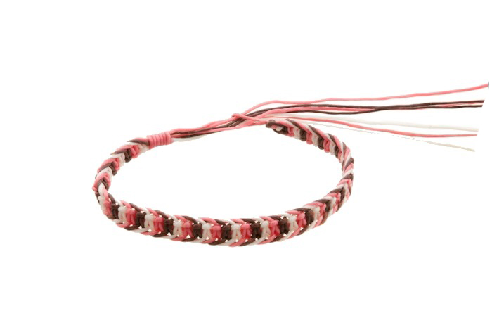BRACELET BRESILIEN AMITIE FIL DE COTON CIRE TRESSE PORTE BONHEUR ROSE 817