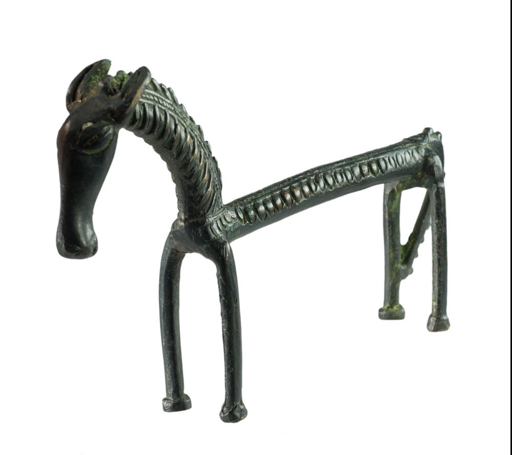 Statuette Cheval En Métal Bronze Antique Patiné Sur Socle - Hauteur 19 Cm - Neuf