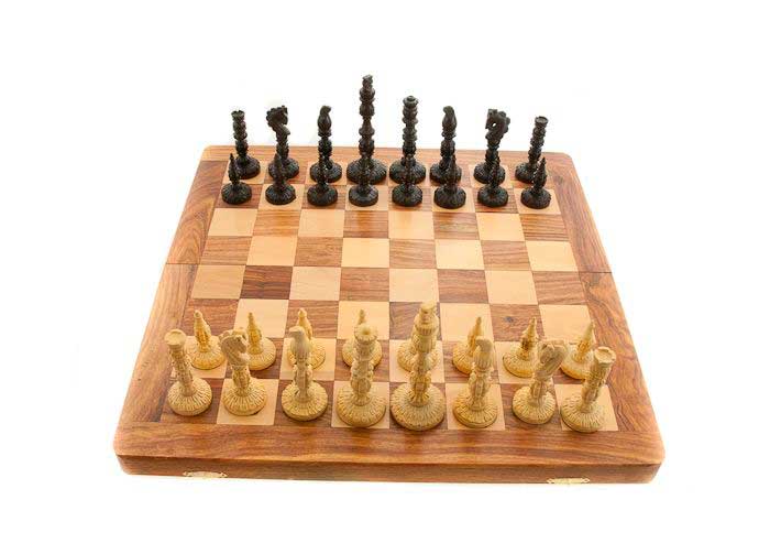 Jeu D'échecs En Bois Artisanal - Pièces Sculptées à La Main - Plateau Complet Vintage