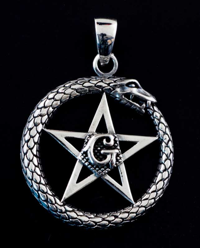 Pendentif maçonnique etoile flamboyante lettre G ouroboros Argent 925 5g 25447