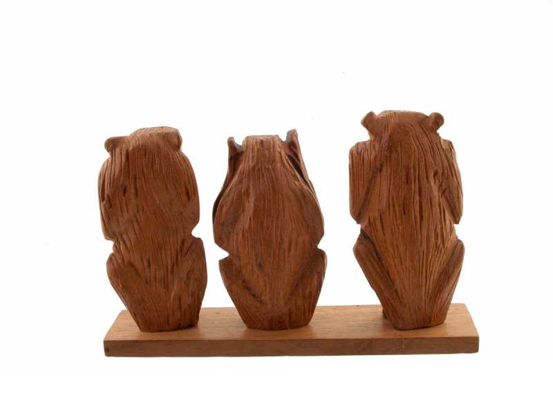 Statuette Des 3 Singes De La Sagesse En Bois - 13 Cm - Artisanat Fait Main En Inde - Neuf