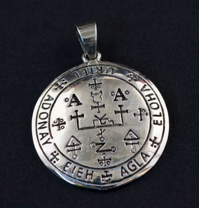 Collier Archange Uriel - Pendentif Sceau D'évocation - Perles Noires Réglable