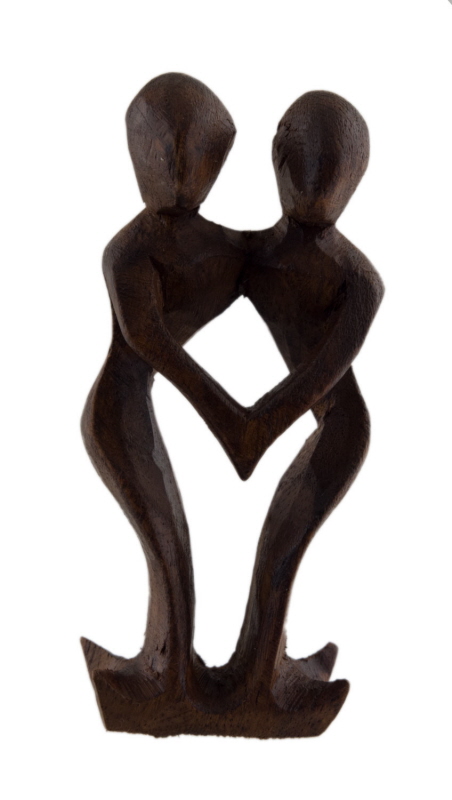 Statue abstraite couple Union Infinie h20cm en bois finition naturelle 