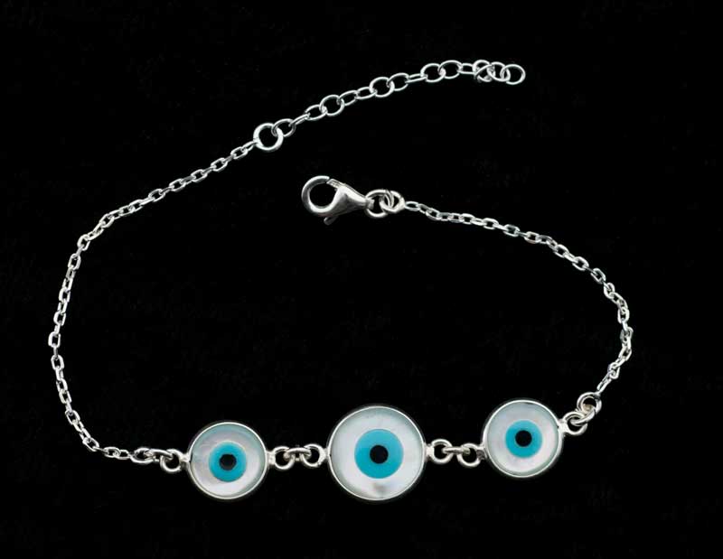 Bracelet Oeil bleu Grec-Turc-Nazar Boncuk en Nacre et Argent 925