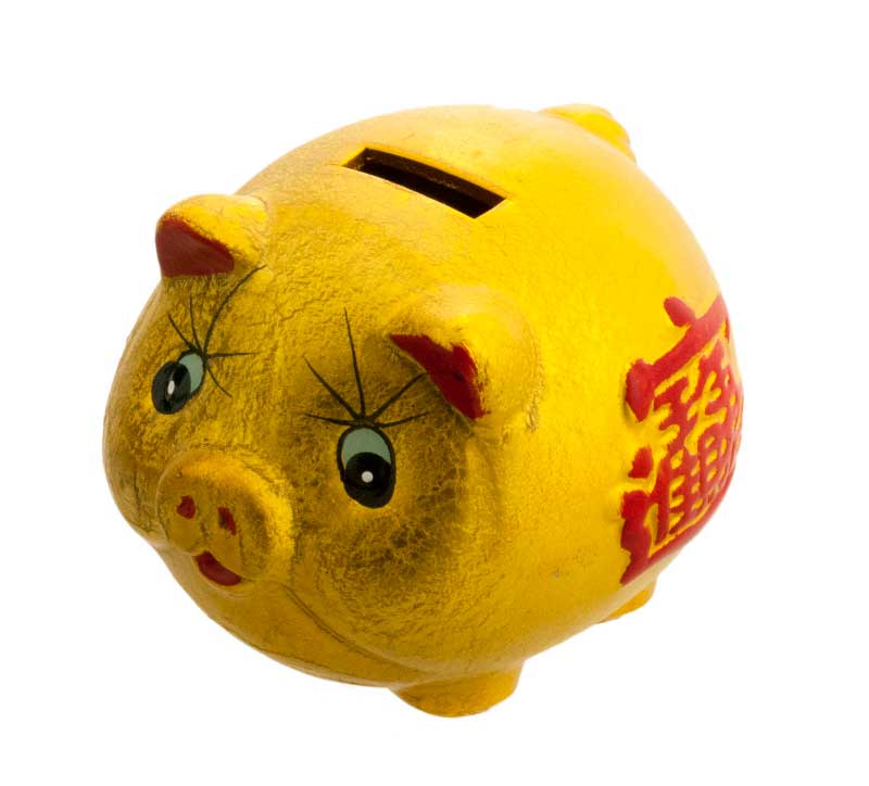 Tirelire Cochon chinois doré en céramique 14 cm 26241