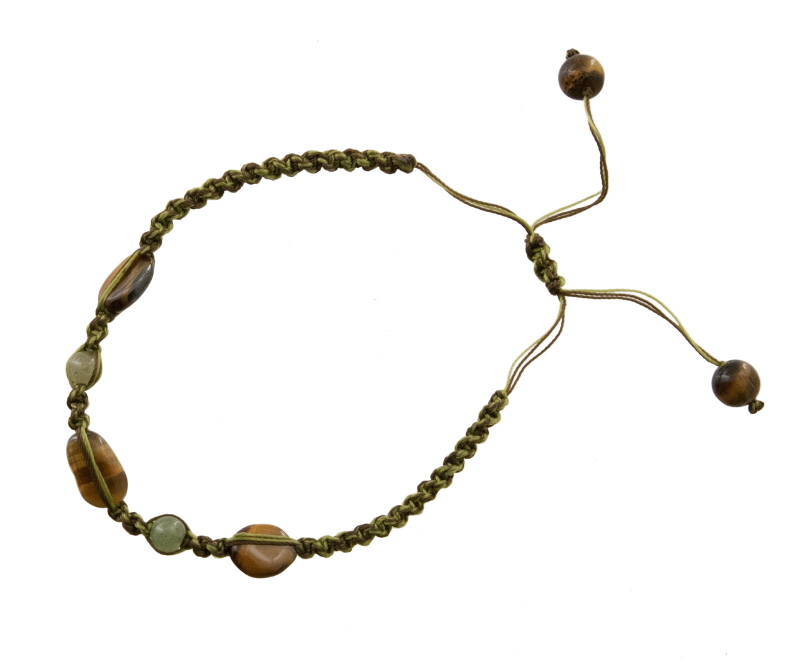 Bracelet Micro Macramé Ajustable Avec Pierre Oeil De Tigre (Hématite) - Marron Doré - Parsarahgong