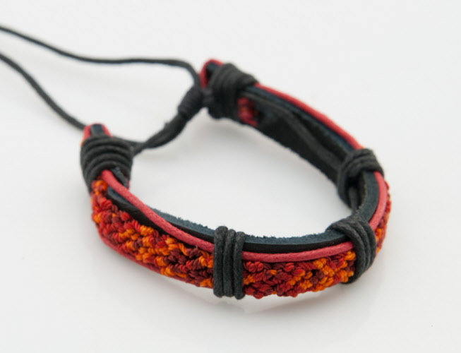 Bracelet Réglable Unisexe En Cuir Tressé Beige Et Coton Orange – Fait Main, Style Bohème
