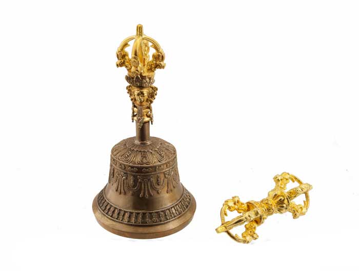 Belle Cloche Bouddhiste Tibétaine En Laiton 10 Cm Fait Main Décoration