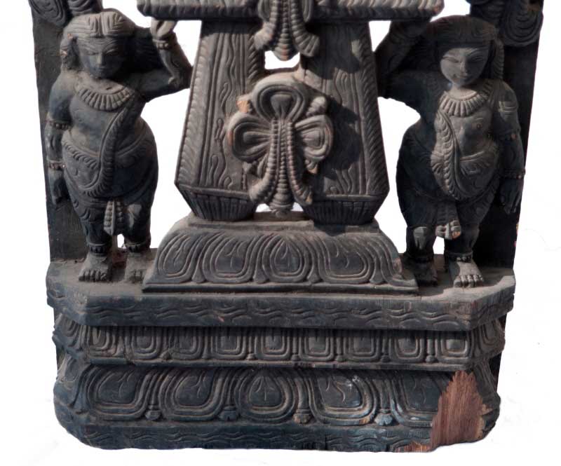 Marionnette En Bois Sculpté Main – Ganesh Double Visage 4 Bras – Art Folklorique Népal/Inde 34 Cm
