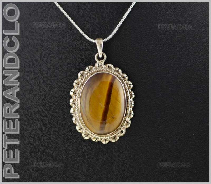 Pendentif tibetain Argent et Pierre Oeil de Tigre Bijou ...