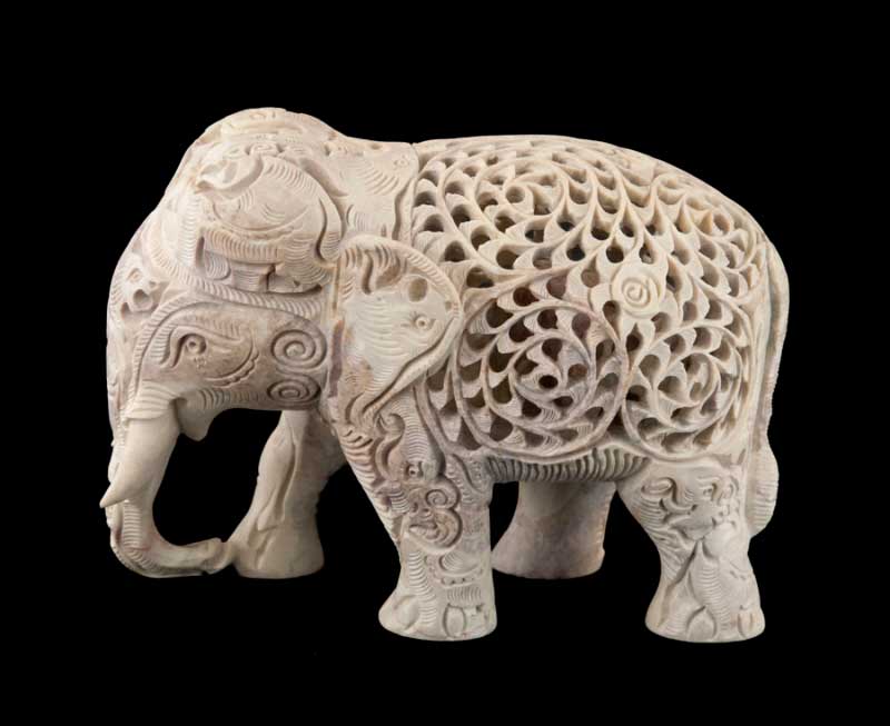 Paire De Sculptures éléphants En Marbre/pierre - Ornement Fait Main