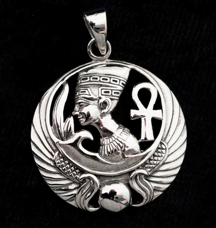 Pendentif Nefertiti et symboles-Argent 925-bijoux Egypte ancienne