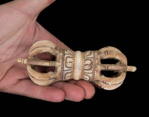 Double Dorje (Vajra) Bouddhiste Tibétain Sur Socle - Métal, 5 Branches, 14 Cm, Rituel #7655